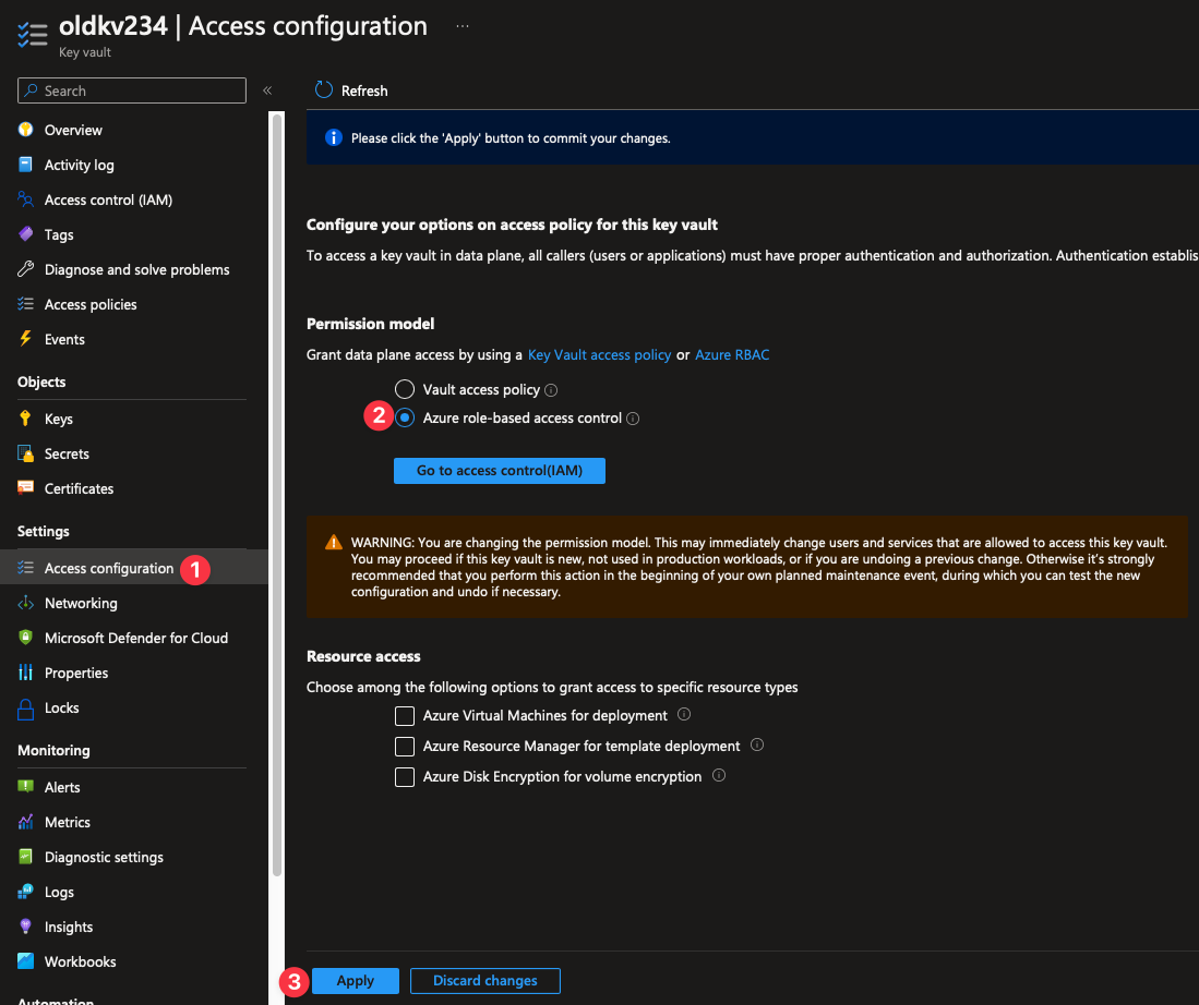 Azure Key Vault access configuration